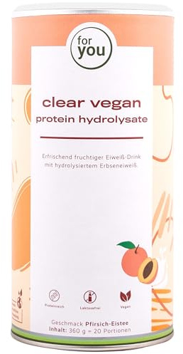 for you clear vegan protein hydrolysate – | Erfrischender Eiweiß-Drink mit Erbsenprotein | Vegan, laktosefrei, fettfrei & zuckerarm | Pfirsich-Eistee Geschmack (360g, Pfirsich-Eistee)