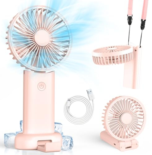 Tragbarer Ventilator, Mini-Handventilator, kleiner Ventilator für Reisen, wiederaufladbarer Handventilator mit 3 Geschwindigkeitsstufen, persönlicher Ventilator für Outdoor, Umzug, Büro, Camping (Rosa