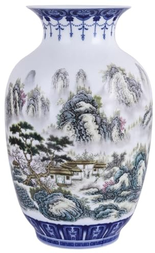 Vases artisanaux en porcelaine bleue et blanche à corps fin - Design traditionnel chinois en porcelaine à paroi mince de citrouille d'hiver à large ouverture, parfait pour la décoration de la maison