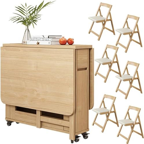 Klappbarer Esstisch Set für Holz Ausziehtisch mit Stühlen Platzsparendes Design für Esszimmer und Wohnzimmer