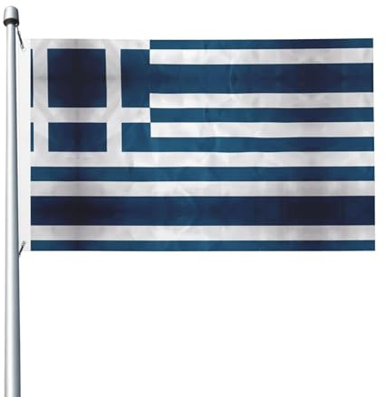 Bandiere con stampa bandiera greca, 90 x 1,5 m, a prova di scolorimento, per interni/esterni, con occhielli in metallo, per la decorazione della casa e delle vacanze