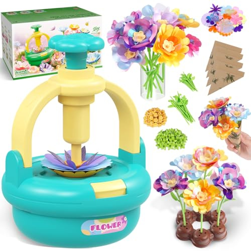 Blumenstrauß Bastelset für Mädchen 4-8 Jahre - DIY Blumenmaschine mit Vase | Stoffblumen mit Blütenblättern, Stielen, Mitten und Papier gestalten – wiederverwendbares Geschenk für Mädchen & Familie
