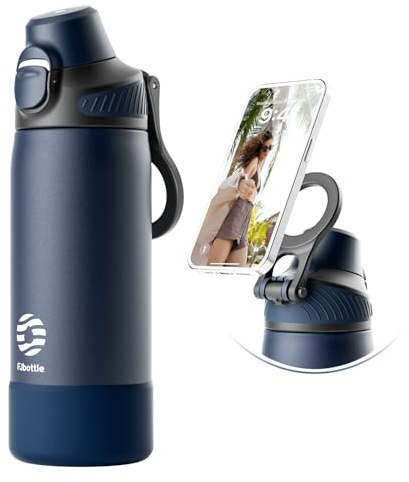 Fjbottle Borraccia Termica 700ml con Cannuccia e Porta-Telefono Magnetico | Doppio sistema di bevuta, apertura a 1 clic, senza perdite, senza BPA, base in silicone e anello magnetico incluso