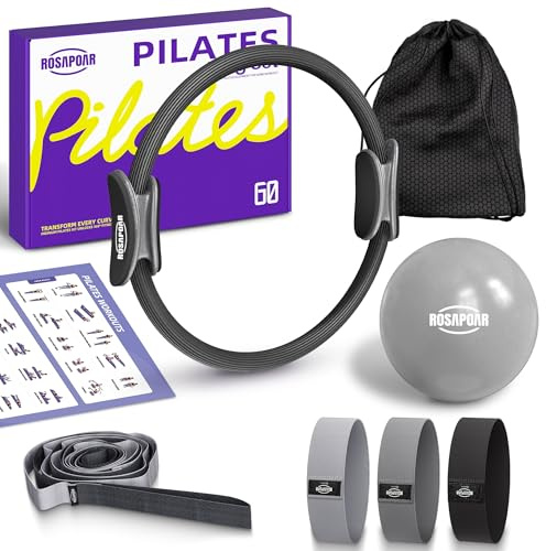 ROSAPOAR Pilates Essentials Kit for Women, Pilates Ring Set - 14'' Magic Circle with Yoga Ball & Resistance Bands – Pilates Kit for Home Workouts, Toning & Core Sculpting Pilates Equipment'