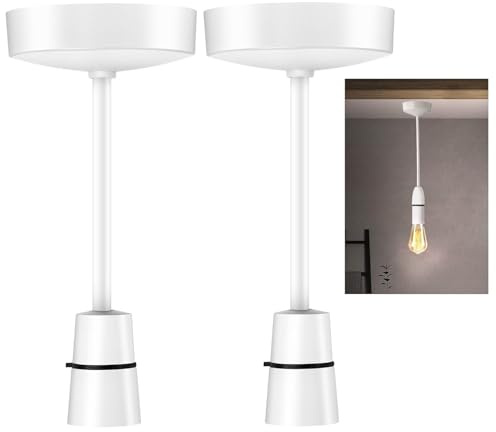 2 Pack Ceiling Pendant Light Fitting with E27 Lamp Holder, 7.5 Inch White Ceiling Rose,Large Screw Bulb Holder for Light Fixtures, Ideal for Kitchen Island, Living Room,Bedroom,