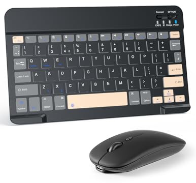 LAMA Clavier et souris sans fil pour iPad, Windows et Android, disposition britannique | LAMA Clavier et souris sans fil, rechargeable, fin, universel, clavier Bluetooth pour iPad/Android/Windows