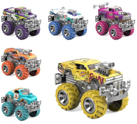 Cheerful Toys Monster Truck Spielzeug 6 Stück 10cm Metall Racer Spielzeugautos mit großen Gummirädern, Zurückziehkraft für Kinder ab 3-8 Jahren