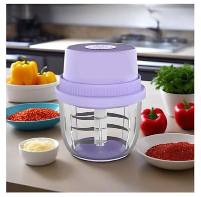 WYJRO Hachoir Electrique, 350ML Robot de Cuisine, Rechargeable USB, 6 Lames Acier Inoxydable, pour hacher la Viande, oignons,légumes, Chocolat, Fruits,Violet