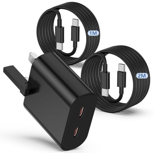 45W 2-Port USB C Super Fast Charging for Samsung Galaxy S26 S25 S24 Ultra,2Pack USB Type C Samsung Fast Charger Plug and Cable 1M+2M for Samsung Galaxy S26+/S25+/S24+/S23/S22 /S21/S20 Ultra/A56/A55