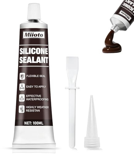 Miioto Silicone Marron, Mastic Colle, Mastic Silicone Marron | mastic Joint et Colle Multi-usages, Imperméable, Convient pour le Jointoiement des Murs, Portes Fenêtres, 100ML