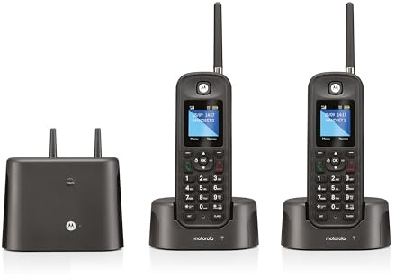 Motorola O202 Cordless Landline Home Phone, Long Range for use outdoors, Durable, IP67 Dust and Water resistant, Twin Handset Pack