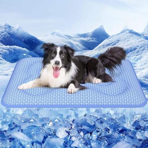 Rywell Thickened Cooling Mat for Dogs, 44 x 32In, Suitable for All Seasons | Reversible, Waterproof, Longer-lasting Cooling with Arc-Chill Tech&Q-Max >0.5;Extra-thick comfort, GRS&RCS Recycled Materials