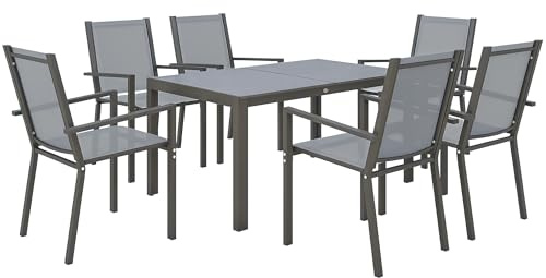Outsunny Set Tavolo da Giardino con Sedie da 7 Pezzi Esterno Grigio Chiaro