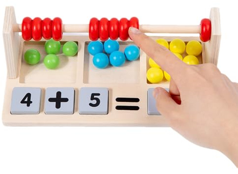 Naqqios Kinder Rechenschieber Spielzeug aus Holz - Pädagogisches Frühförderungsspielzeug - Mit Farbigen Perlen Zum Zählen Und Farben Zuordnen,Für Mädchen Kinder ab 3 Jahren für Zuhause Unterwegs