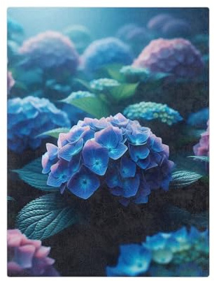 Hydrangea Velvet Microfiber Blanket - Blooming in Blues and Pinks