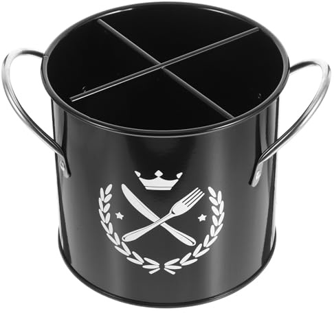 Veemoon Soporte Porta Utensilios de Cocina Multifunción de Hierro Galvanizado Color Negro Vintage, Cubo Escurridor para Cubiertos y Herramientas, Organizador Compacto para Almacenamiento