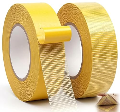 2 Pièces Ruban Adhésif Double Face en Tissu 2 Cm X 10 M, Ruban Textile Autocollant Jaune, Ruban Puissant pour Vêtements, Rideaux, Jupes, Projets DIY, sans Couture ou Repassage Résistant et Durable