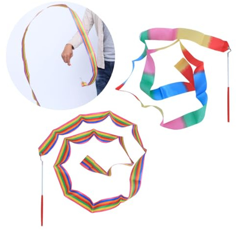 HEMOTON 2 Cintas de Gimnasia Rítmica Material de Fibra y Tela 2 M con Varilla Adecuado para Danza y Entrenamiento Artístico