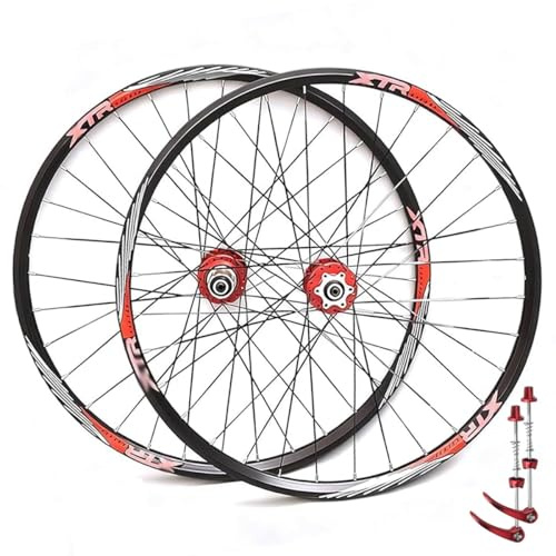 Mountainbike Hjulset 26/27,5/29 Tum Aluminiumlegering Fälg Snabbfrigörande Skivbroms MTB Hjulset 32H Nav 7 8 9 10 11-växlad Kassett(Red,27.5)