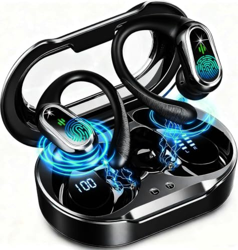 Auriculares inalámbricos Bluetooth Deportivos, Bluetooth 5.4, HiFi Estéreo | Auriculares Inalámbricos con 4 HD Mic, 50H Cascos Cancelación Ruido ENC, IP7 Impermeable Cascos para Running, Pantalla LED
