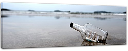 Keilrahmenbild Buddelschiff - Schiff in der Flasche II - 120x40 cm Keilrahmenbilder Bilder als Leinwanddruck Fotoleinwand Landschaften Küste - Flaschenschiff am Strand