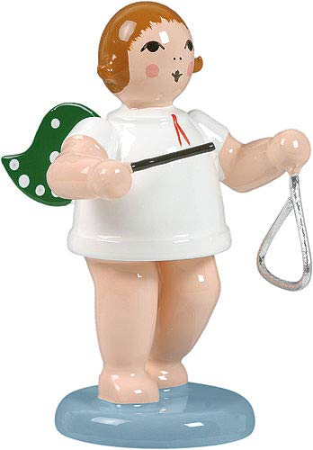 KDE Ellmann Engel mit Triangel - 6,5 cm - grüne Flügel - Weihnachtsengel Erzgebirge