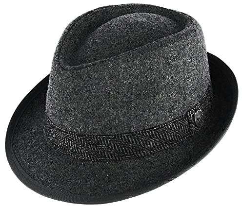 Ascentix Herren Fedora Hut aus Wollmischung für alle Jahreszeiten mit Fischgrätenband