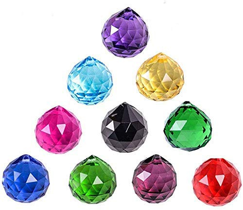MerryNine gemischte Bunte Kristallkugel Prisma mit gebohrtem Loch Sonnenfänger, Regenbogen-Anhänger, hängende Kristalle Prismen für Fenster, für Feng Shui, als Geschenk (PrismBall - 40 mm bunt)