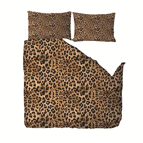 BVWSBGF Bettbezug Set 3 teilig microfaser Bettwäsche 135x200cm Leopardenmuster warme& atmungsaktive Superweicher Bettbezüge mit Reißverschluss und 2 mal Kissenbezug