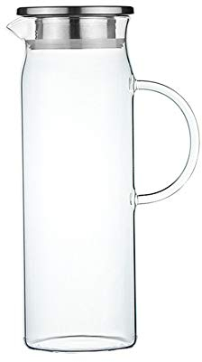 Water Jug,1.5L Glass Jug With Lid, Glass Water Jar and stainless steel Lid, Juice Pitcher, High-Temperature Resistance,Stainless steel