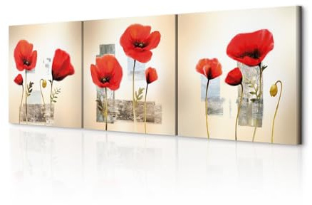 decomonkey Wandbilder Set Mohnblumen 90x30 cm 3 Teilig Wandbild Groß Büro | Leinwandbild XXL, Deko, Wohnzimmer, Schlafzimmer, Wanddeko, Leinwand, Pictures For Wall, Poster, Wall Painting, Blumen