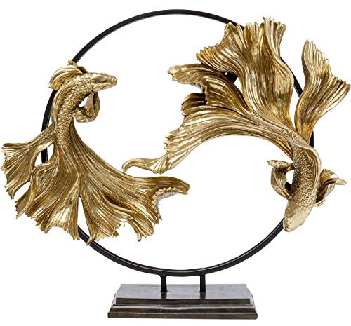 Kare Design Deko Objekt Dancing Betta Fishes, Dekofigur, Accessoire, Kampffisch Motiv, Dekoration für Wohnzimmer, Schlafzimmer, Büro, Regale, aus Kunststein, 65x58x21cm, Gold