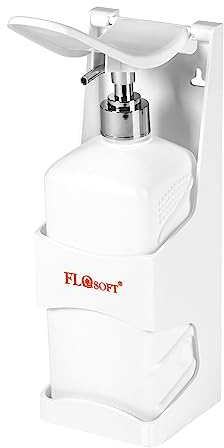 FLOsoft Seifenspender Wandmontage und Aufsteller, Nachfüllbar 1 Liter Fassungsvermögen, großer Hebel für einfaches Pumpen mit Arm und Ellenbogen
