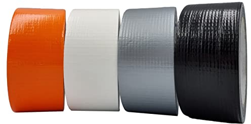 ACIT nastro americano colorato, confezione risparmio 4 rotoli (nero, grigio, bianco, arancio), nastro adesivo telato forte, nastro americano telato, american tape