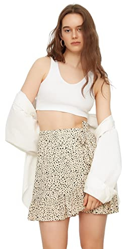 Trendyol Falda de Punto para Mujer con Volante, Multicolor, Talla Extra Grande