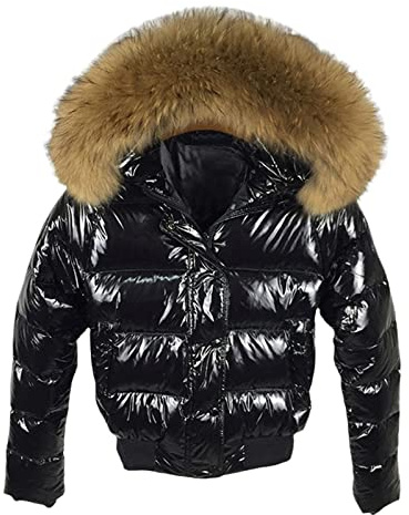 Vogrtcc, Giacca invernale da donna, morbido piumino, cappotto in pelliccia, giacca corta da donna, caldo e spesso, parka invernale in piuma, Nero 2, M
