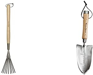 Kent & Stowe Handbesen lang – Fächerbesen aus Edelstahl zur Entfernung von Laub,Länge: 62,5 cm & Multifunktionshandschaufel – Pflanzschaufel aus Edelstahl für Jede Gartenarbeit, Länge: 32 cm