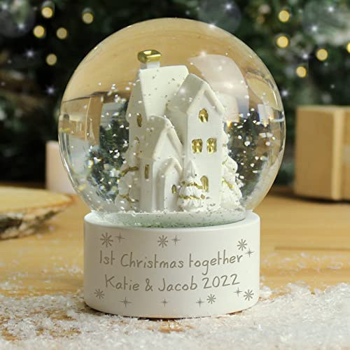 Personalised Message Village Glitter Snow Globe - Christmas Globe - Family Glitter Globe For Her or Him