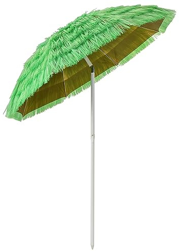 COSTWAY 175 cm Sonnenschirm Hawaii Strandschirm Reisstroh Marktschirm Strohschirm Gartenschirm neigbar Terrassenschirm für Garten, Strand, Outdoor (Grün)