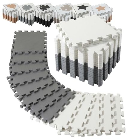 INTOMENG 20 Stück Eva Puzzlematten Bodenschutzmatten aus Eva-Schaumstoff, Gesamtmaß 114x142x1 cm, Grau & Weiß, rutschfeste Fitnessmatten für Heimstudio, Kinderzimmer, Garage