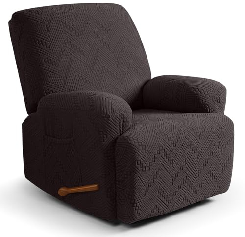 Ruaozz Recliner Sofa Covers Recliner Chair Covers Recliner Covers for Reclining Chair with Pockets Washable Furniture Protector with Elastic Bottom (1 Seater, Chocolate)