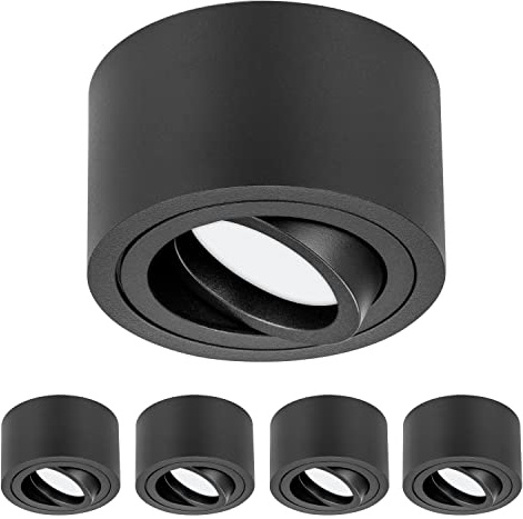 TEVEA Premium Aufbauspot Deckenleuchte Flach | Led Modul IP44 230V 7W 3 Step Dimmbar austauschbar | Deckenspot auch fürs Bad | 5er Pack (Schwarz - Warmweiß)