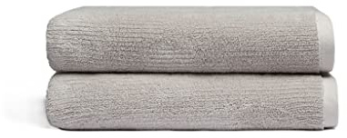 Cozy Earth Ribbed Bath Towel Set - 60% Cotton 40% Viscose from Bamboo Bathroom Towels - Soft & Absorbent Textured Ribbed Pattern - 2 Pack Light Grey