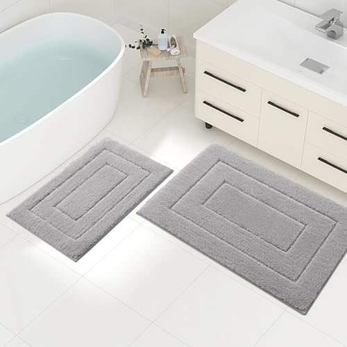 Homaxy Set di 2 tappetini da bagno in microfibra, antiscivolo, lavabili e morbidi, assorbono l'acqua, per il bagno, 40 x 60 cm + 50 x 76 cm, grigio
