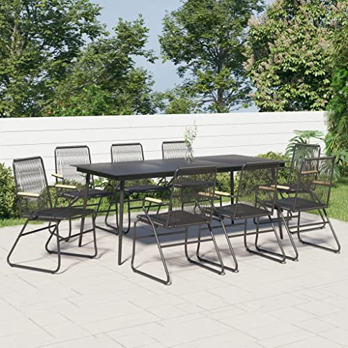 Homgoday Set da pranzo da giardino 9 pezzi rattan PVC nero, sedia tavolo cucina esterno terrazza patio balcone mobili tipo 1