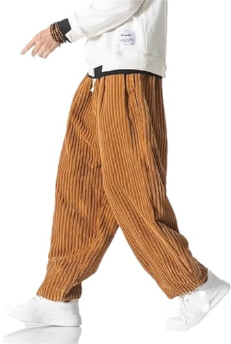 BoShinuo - Pantaloni sarouel da uomo in velluto costato giapponese per l'inverno, pantaloni da jogging casual, hip-hop, da strada, giallo, M