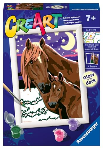 Ravensburger CreArt E-Serie Classic: Pferde Mond und Sterne, Malen nach Zahlen, enthält vorgedrucktes Brett, Pinsel, Farben und Zubehör, kreatives Set für Jungen und Mädchen ab 7 Jahren