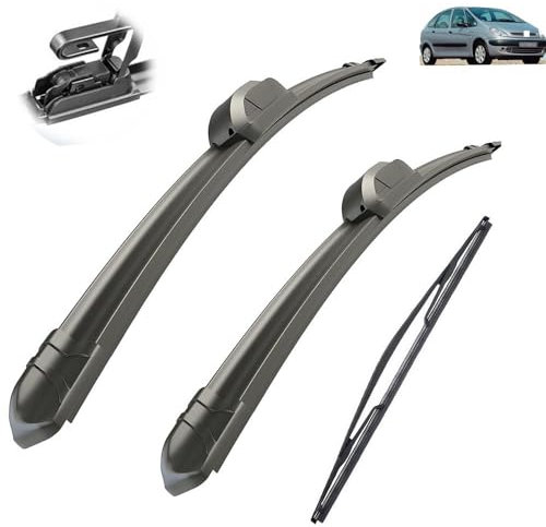 Regenwischer Kompatibel mit Citroen Xsara Picasso 1998–2005, 26 Zoll + 26 Zoll + 16 Zoll vorne, hinten, Wischerblätter, Bürsten, Schneider, Zubehör 003 2004 200, Allwetter-Wischerblatt