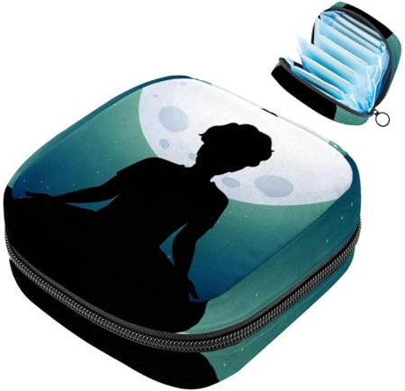 Tragbare Damenbinden-Aufbewahrungstasche, Menstruationstassen-Tasche, weibliche Menstruationseinlagen-Tasche für Teenager-Mädchen, Tampons für die erste Periode, Mann, meditiert im Park bei Nacht