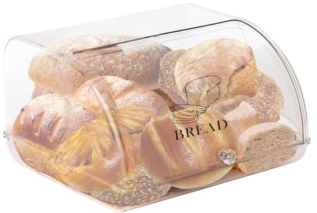 Gzsekken Bread Bin Plastic Bread Bins for Kitchen,Roll Top Bread Box Kitchen Food Storage Bin,Clear Bread Storage Containers,BPA-Free Plastic Bread Storage Countertop Keeps Bread Bagels Toast, Donut